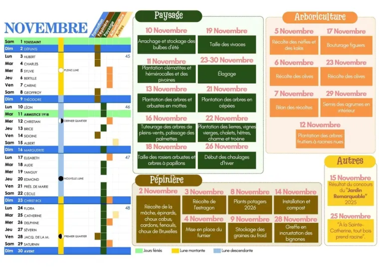 CALENDRIER DES PLANTATIONS ET TRAVAUX DE JARDINAGE DU MOIS DE NOVEMBRE À CHANTELOUP-LES-VIGNES, Chanteloup-les-Vignes, ALT CORPORATION